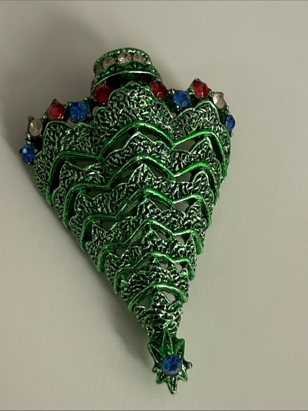 Reserved M Rare vintage Corel Green Jeweled Christmas Tree Brooch pin book piece - Picture 6 of 12